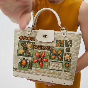 Enid Collin’s Vintage Jewel Garden Embellished Cream and Green Handbag